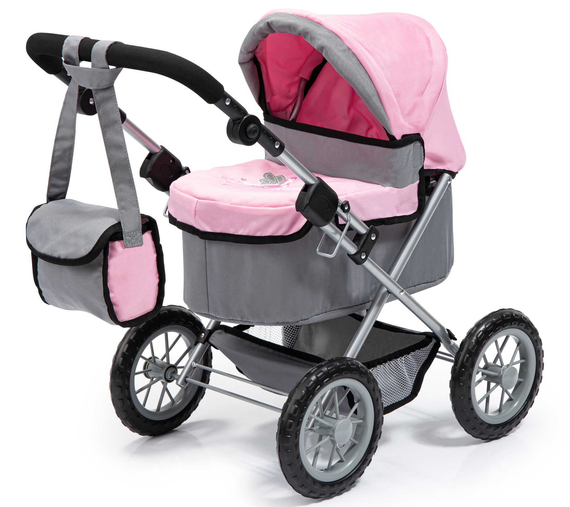 Trendy Pram Stroller For Toy Baby Dolls Grey/Pink