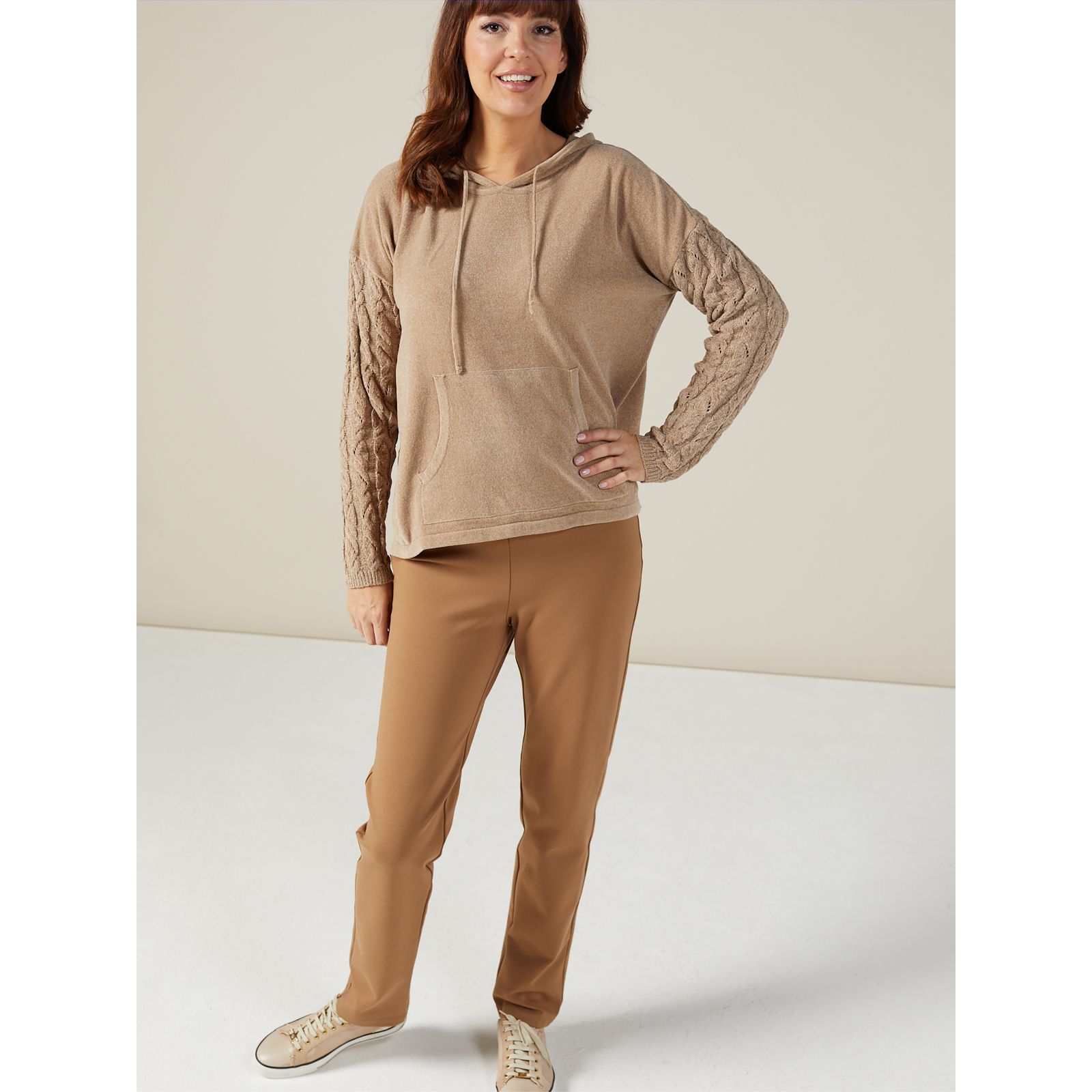Outlet WynneLounge Cozy Comfort Hoodie with Cable Sleeve Detail QVC UK
