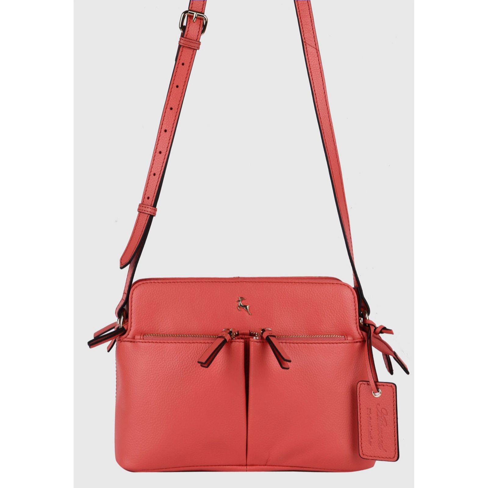 Ashwood Large Double Pocket Leather Crossbody Bag QVC UK