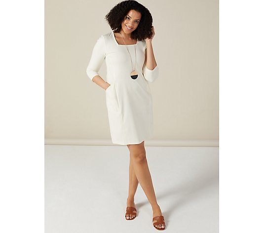 WynneLayers Polished Knit Jersey Square Neck Dress with Seaming