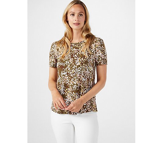Kim & Co Printed Brazil Jersey Short Sleeve Top with Shiring