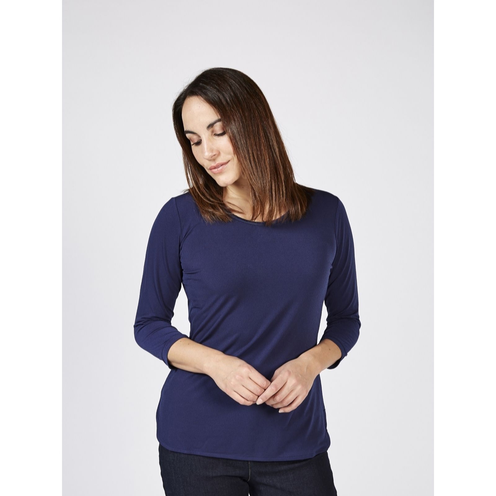 Outlet Ruth Langsford Stretch Crepe Plain 3/4 Sleeve Zip Back Top - QVC UK