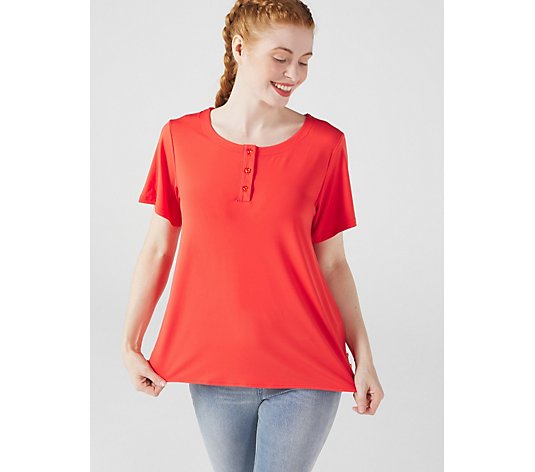 Short Sleeve Drop Hem Tunic with Heart Shaped Buttons by Michele Hope