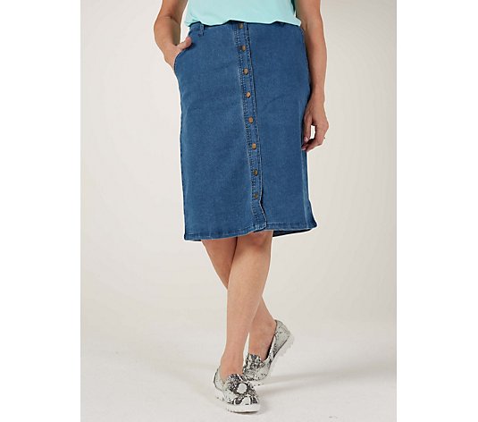 Nina Leonard Stretch Denim Functional Pockets Skirt