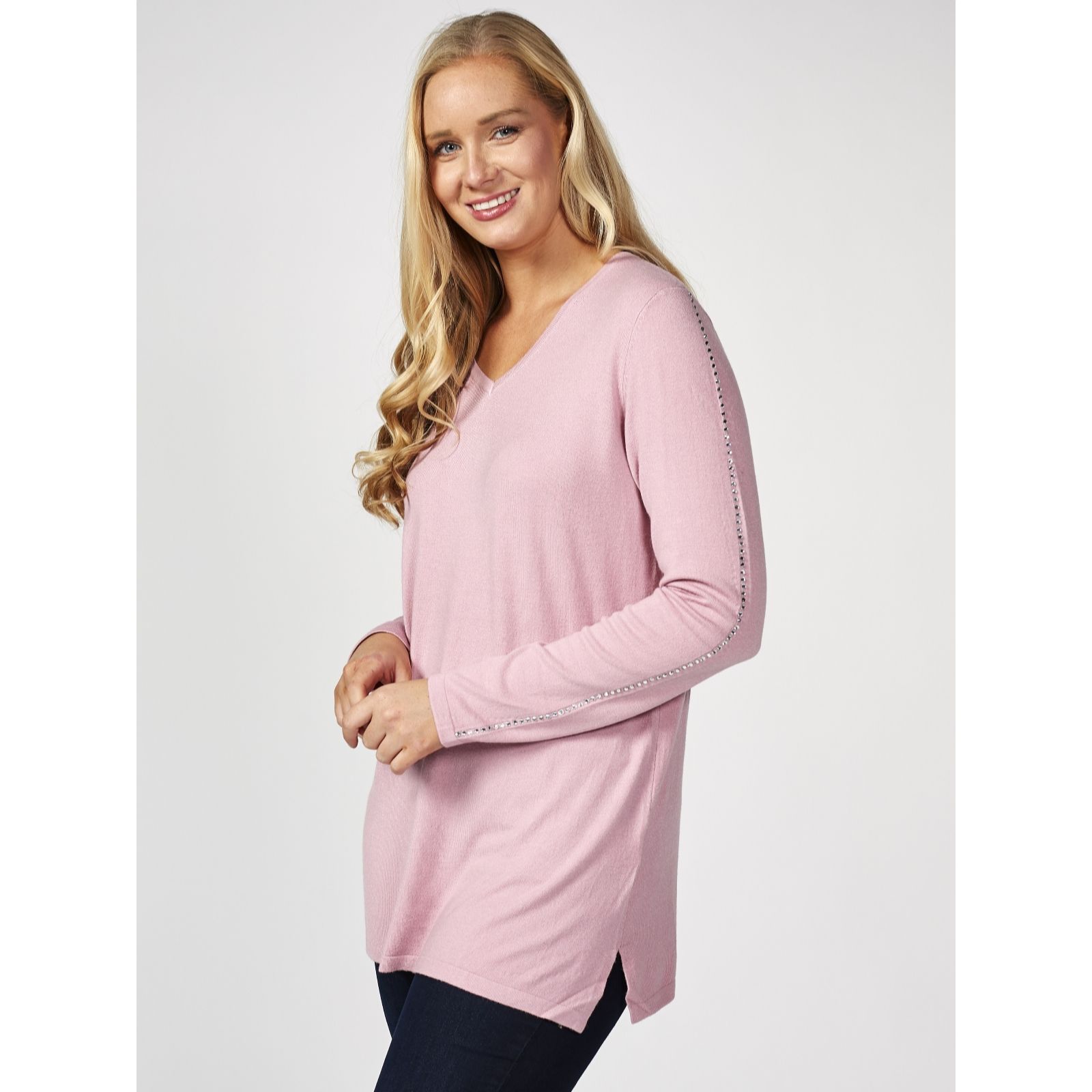 Outlet Knitted Top with Diamante Sleeve Detail by Michele Hope