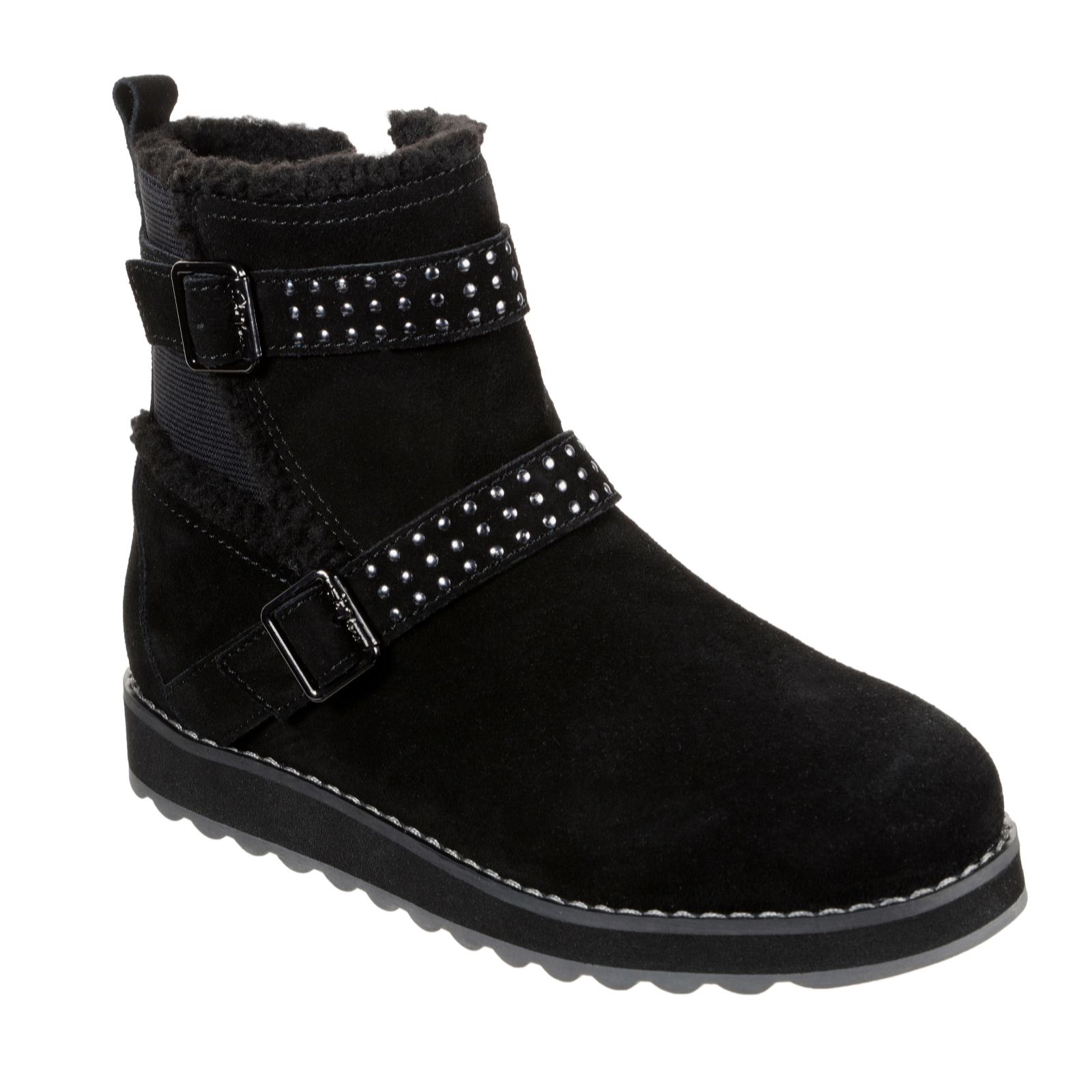 skechers keepsakes mid calf double buckle boot with studs