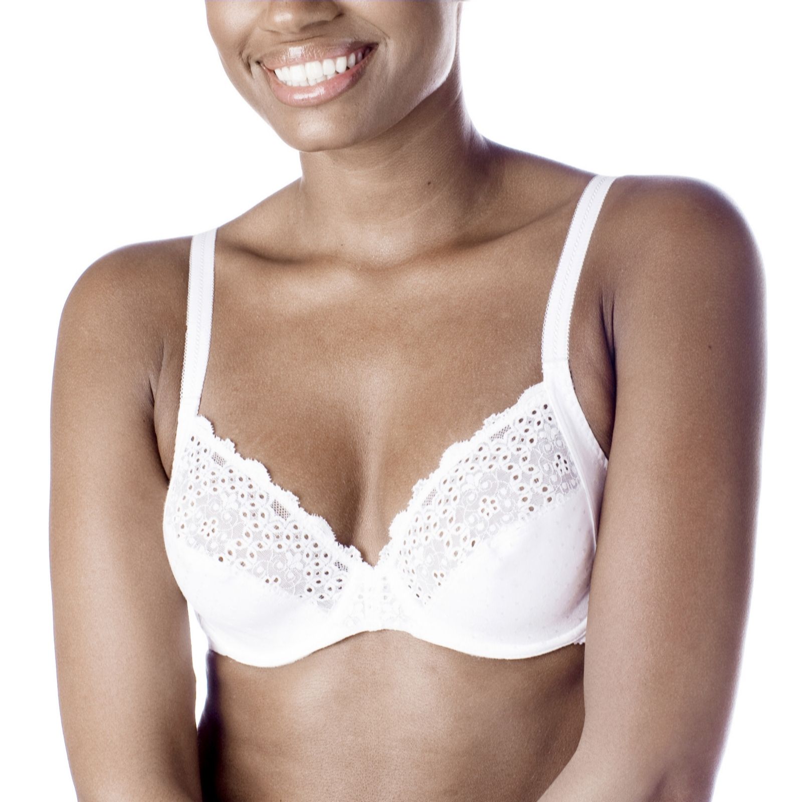 Playtex Cotton and Lace Underwire Bra in White - QVC UK