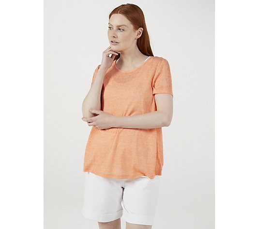 Kim & Co Linen Look Melange Knit S/S Top with Side Slits