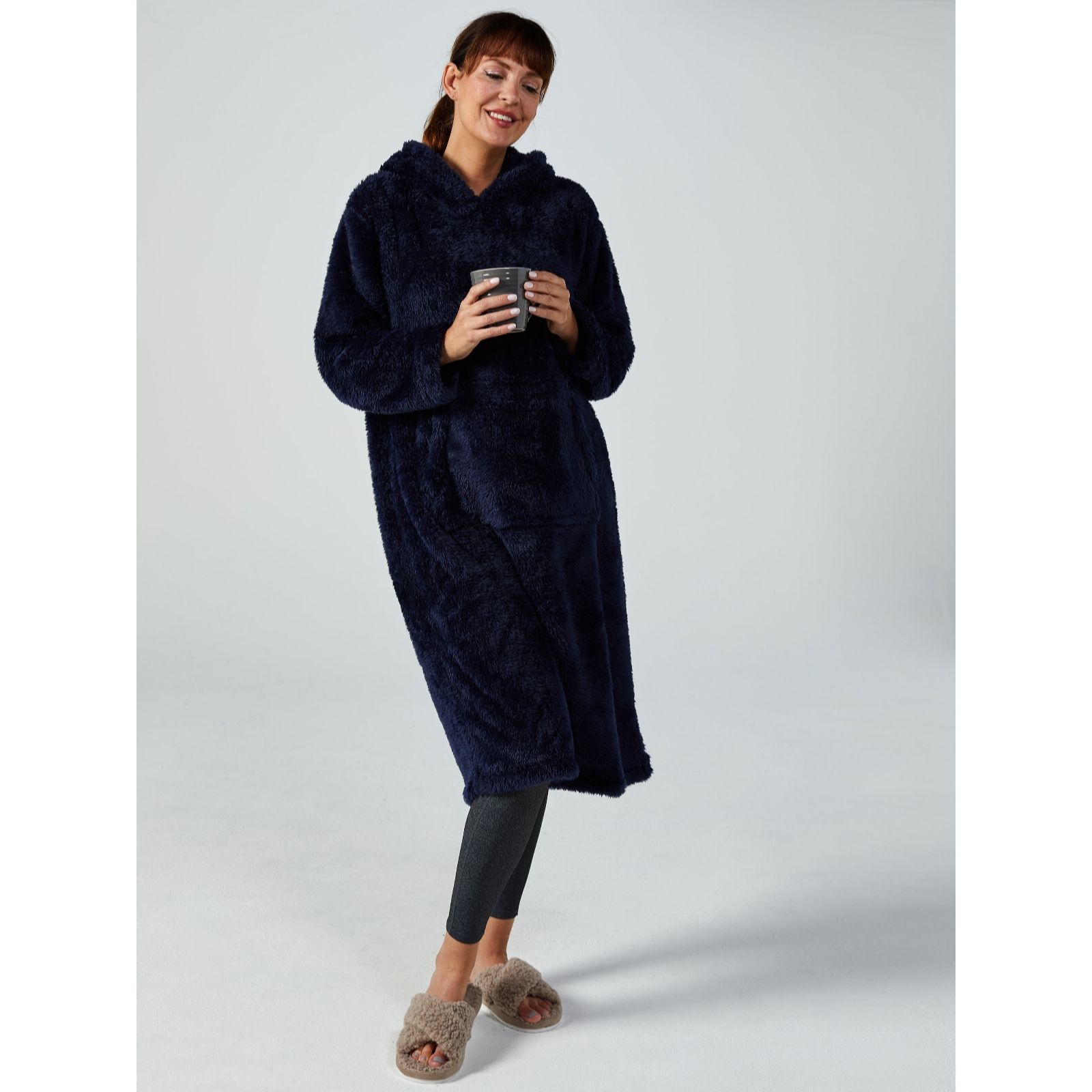 Cozee Home Fluffy Longline Hooded Lounger - QVC UK