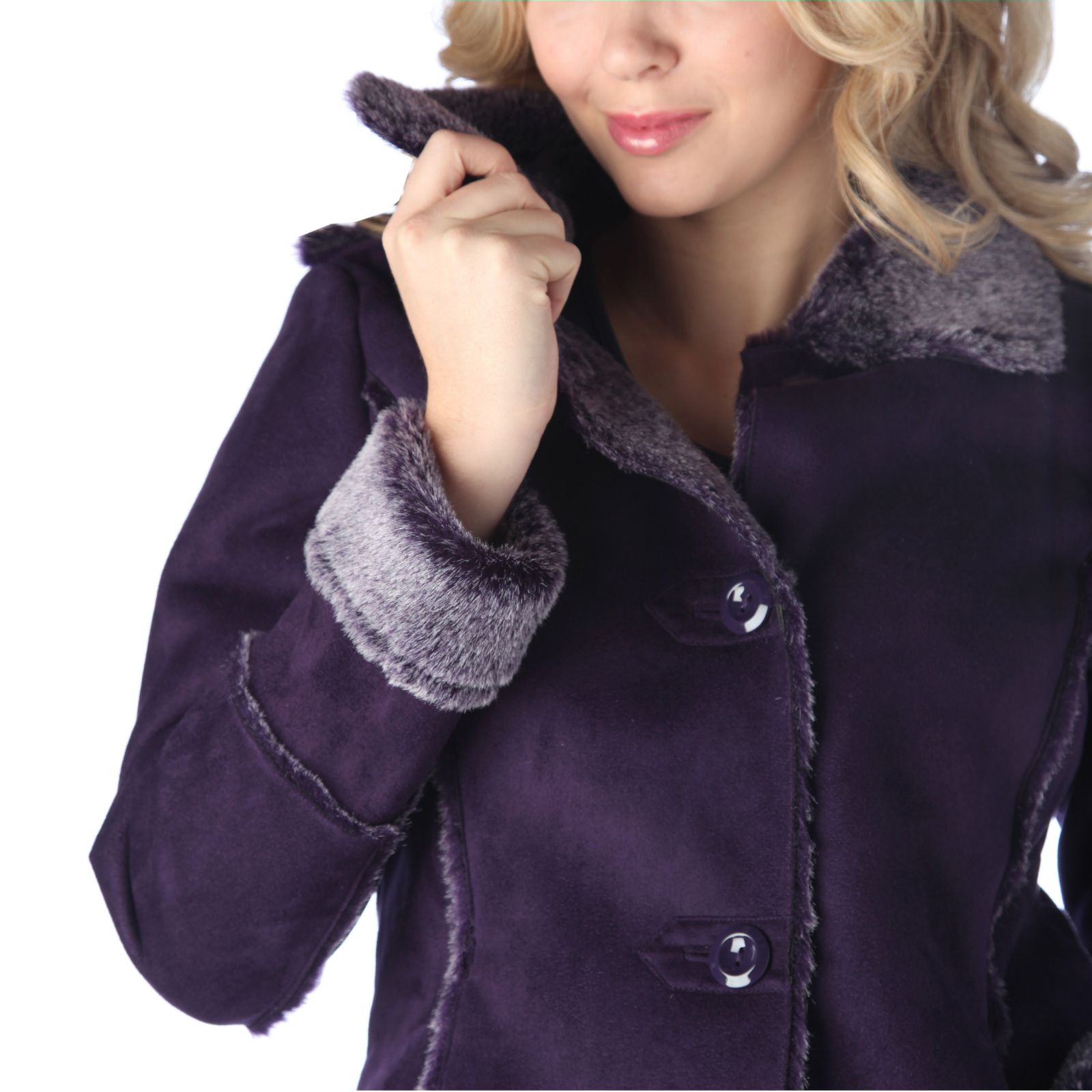 Centigrade Faux Shearling Washable Coat with Detachable Hood QVC UK