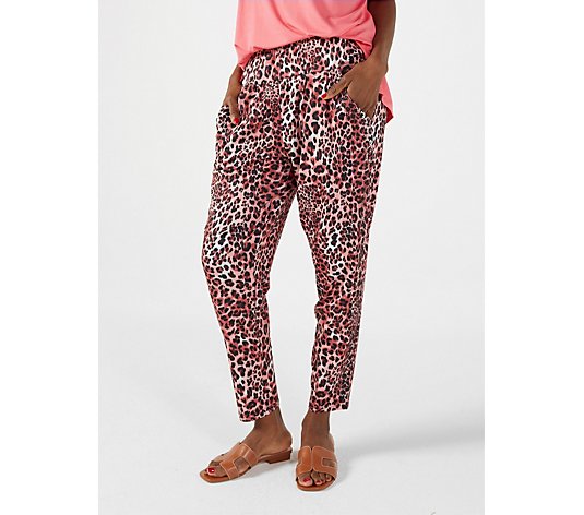 Frank Usher Scatter Crystal Leopard Jersey Stretch Waistband Trousers