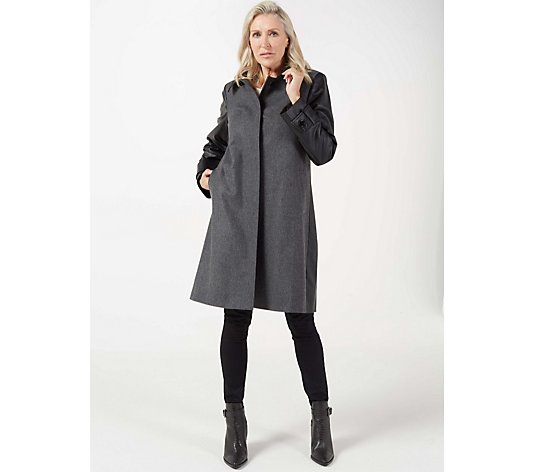 Helene Berman Mimi Faux Leather Sleeve & Collar Coat