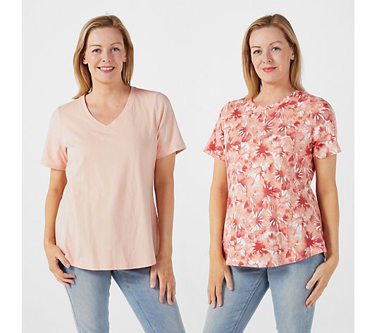 Denim & Co. Jersey Pack Of 2 Short Sleeve Top With Curved Hem