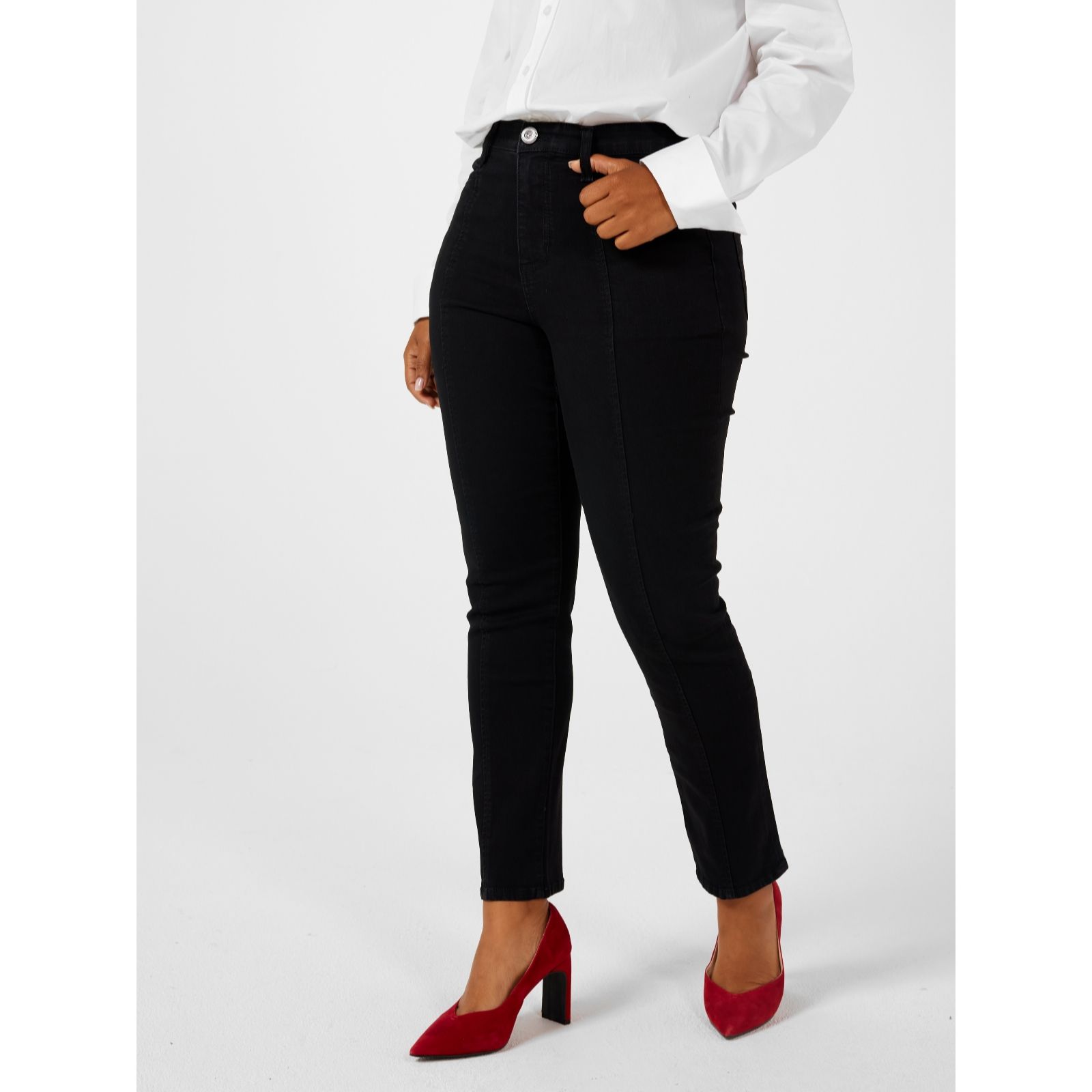 Black Faux Leather Ponte Skinny Trousers