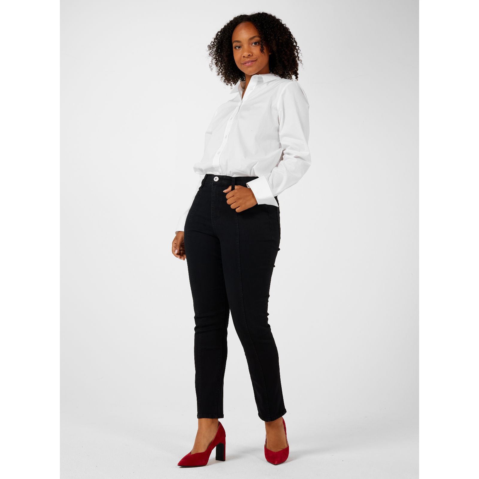 Wynne Denim Seamed Straight Leg Jean Petite Black - QVC UK