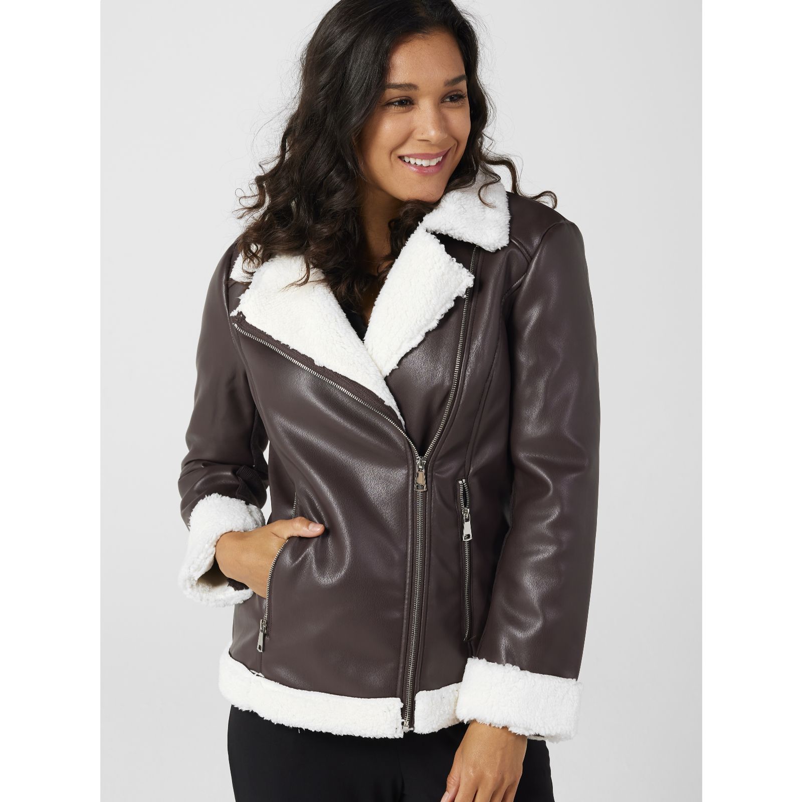 Nina Leonard Collared Sherpa to Quilted Jacket - QVC UK