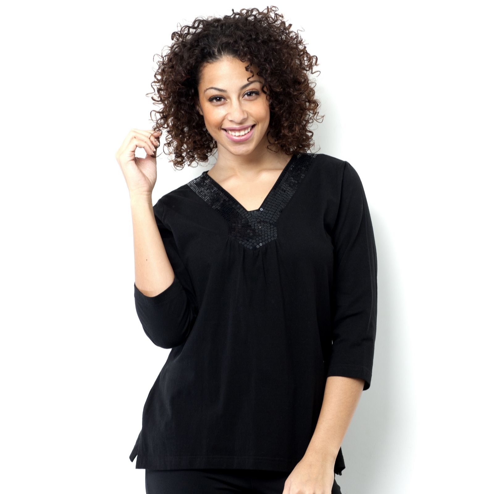 Quacker Factory Sequin Vneck Top QVC UK