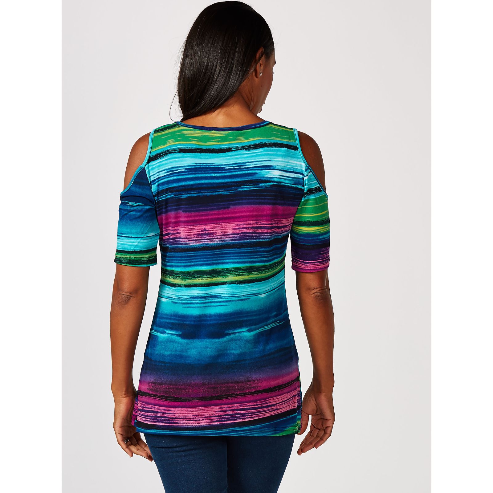 Outlet 2 Plain & Printed Cold Shoulder Tops by Nina Leonard QVC UK