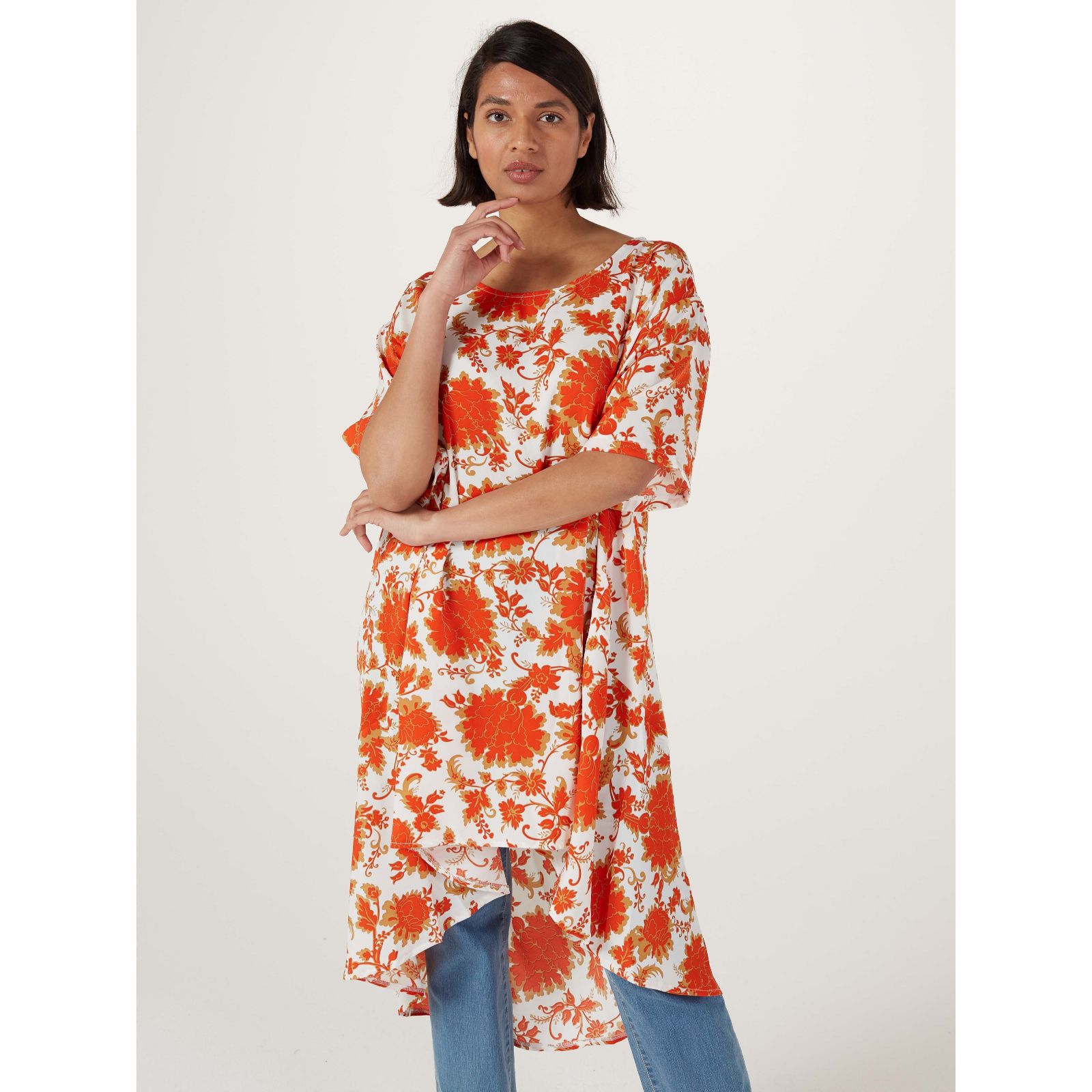 Frank Usher Dipped Hem Short Sleeve Top - QVC UK