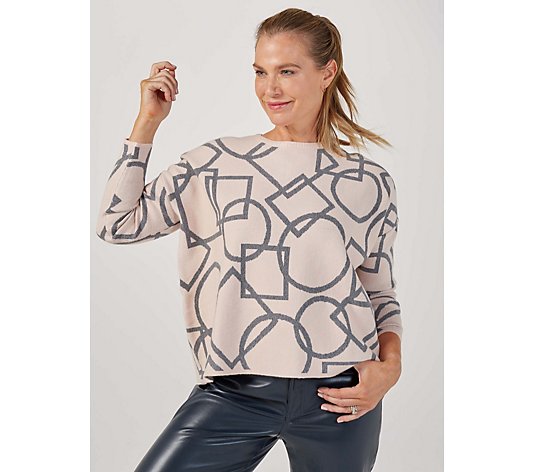 Wynne Collection Geo Pattern Jacquard Cropped Sweater