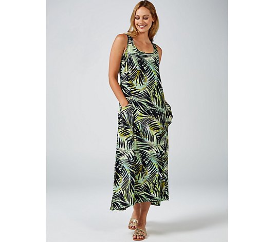 Green Multi Kim /& Co Brazil Jersey Sleeveless Hi-Low Hem Maxi Dress  Large /& New