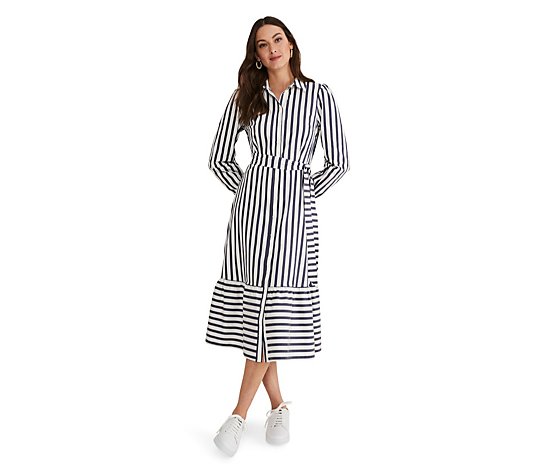 Phase Eight Stripe Midi Dress with Tiered Hem