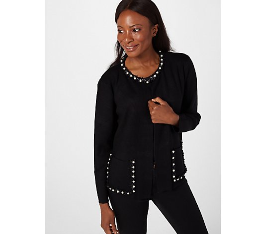Frank Usher Simualted Pearl Embellished Cardigan with Pockets