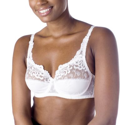 Playtex Cotton and Lace Underwire Bra in White - QVC UK