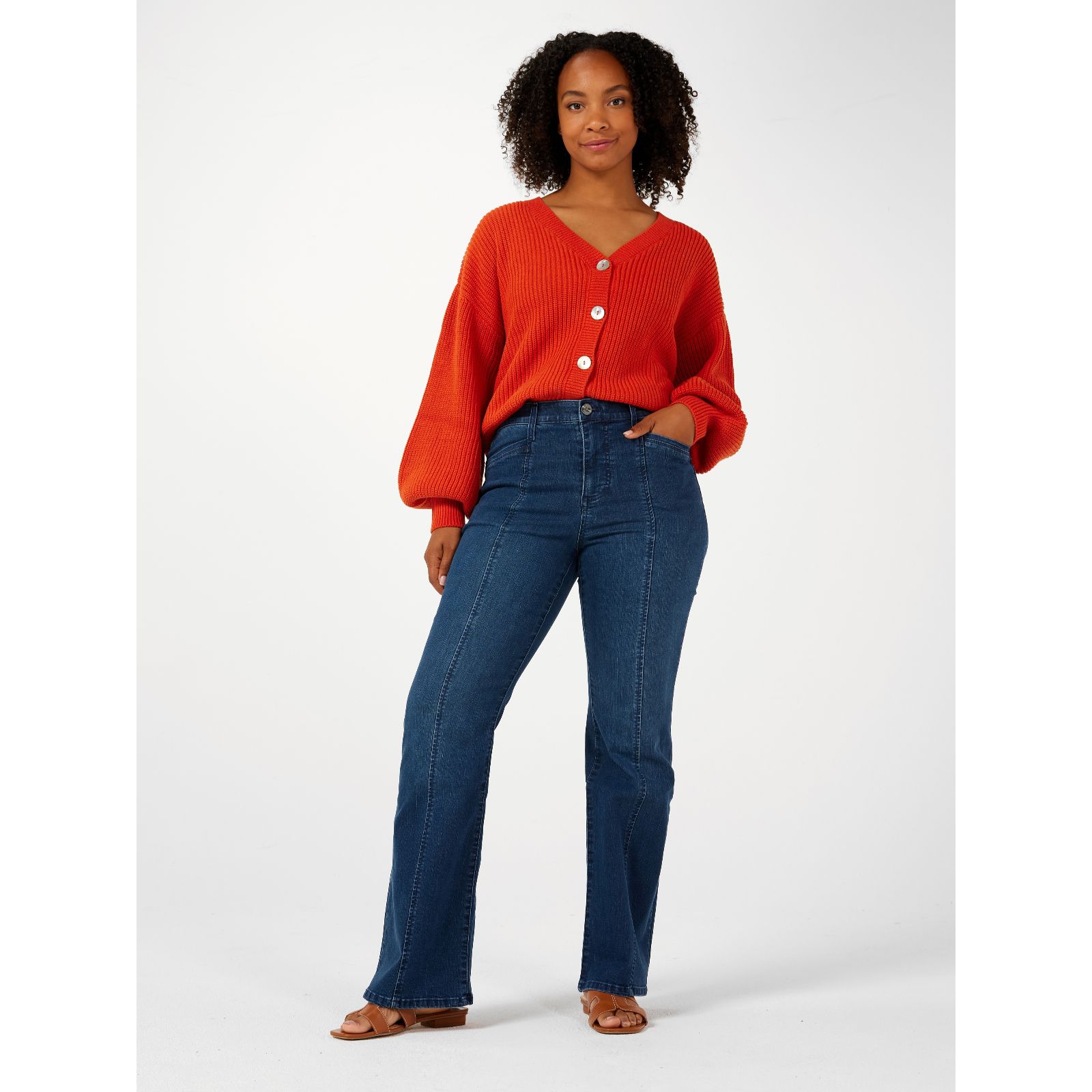 Wynne Denim Seamed Flared Leg Jean Petite - QVC UK