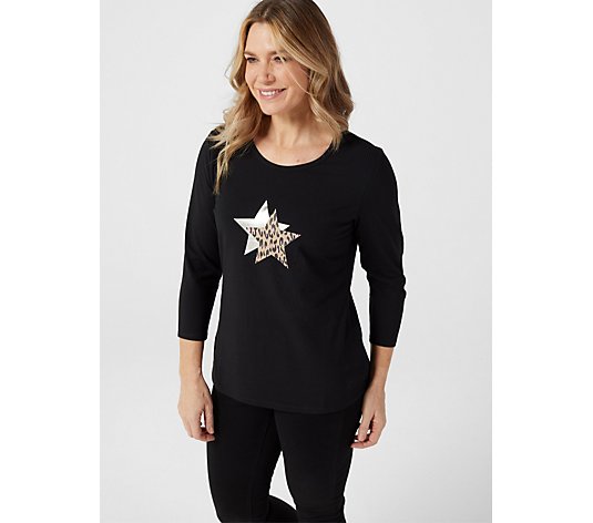 Ruth Langsford 3/4 Sleeve Foil & Animal Front Print Star Top