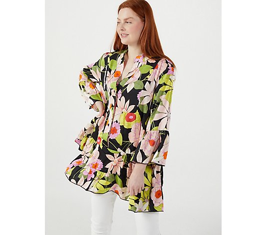 Frank Usher Printed Floral Tiered Frill Tunic Shirt