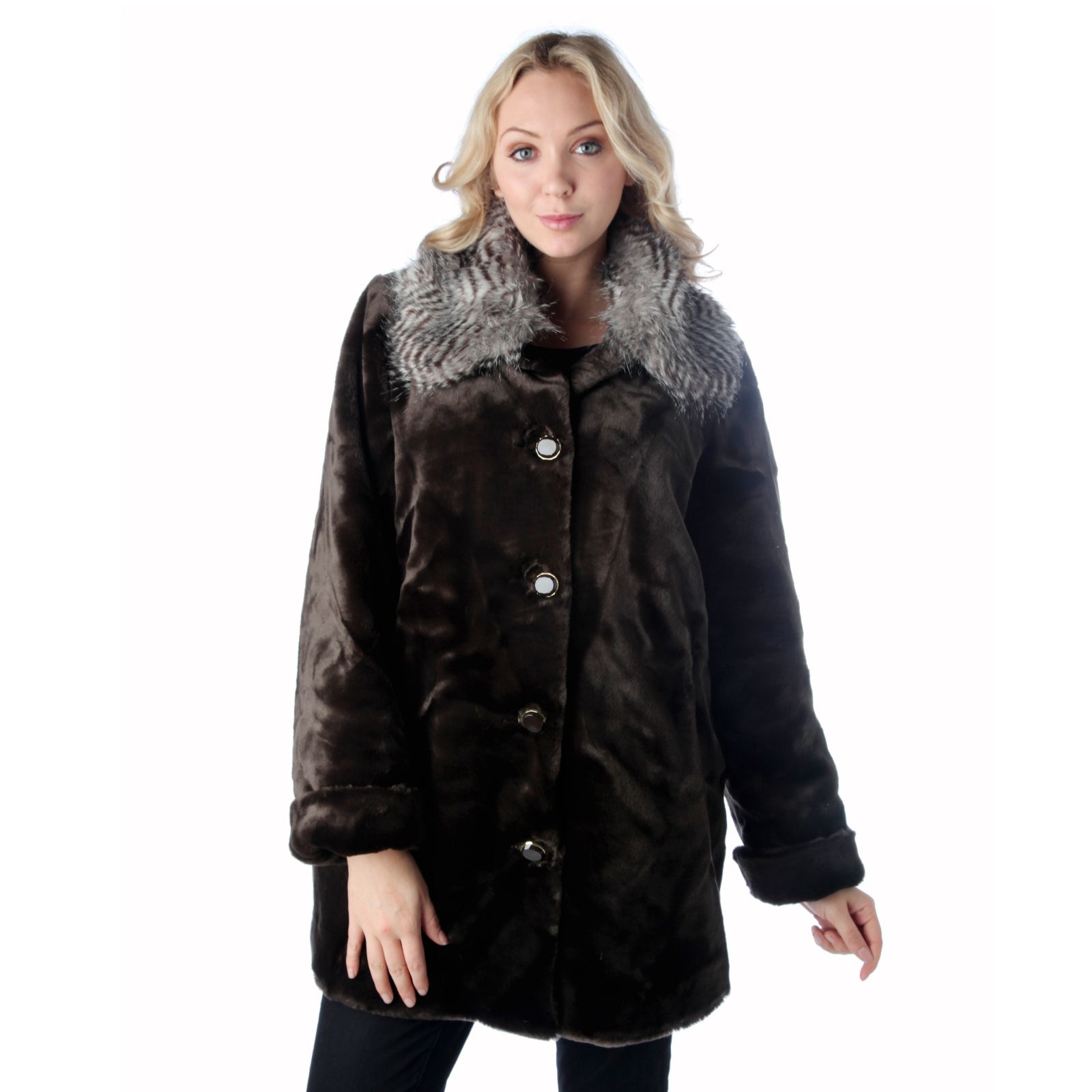 Dennis Basso Detachable Animal Fur Print Collar Coat - QVC UK