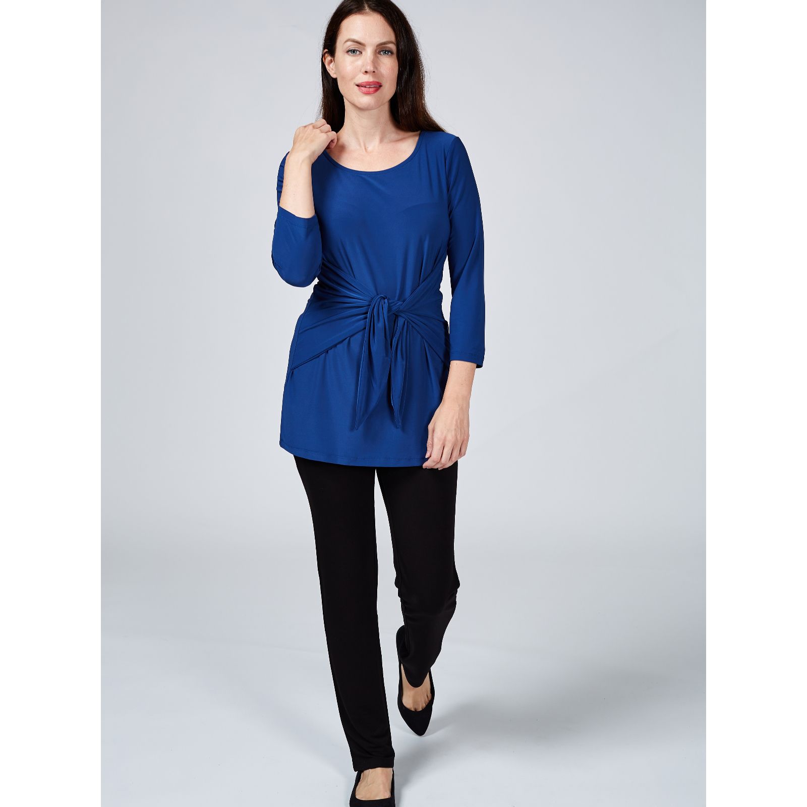 Attitudes by Renee Jersey 3/4 Sleeve Tie Front Top - QVC UK