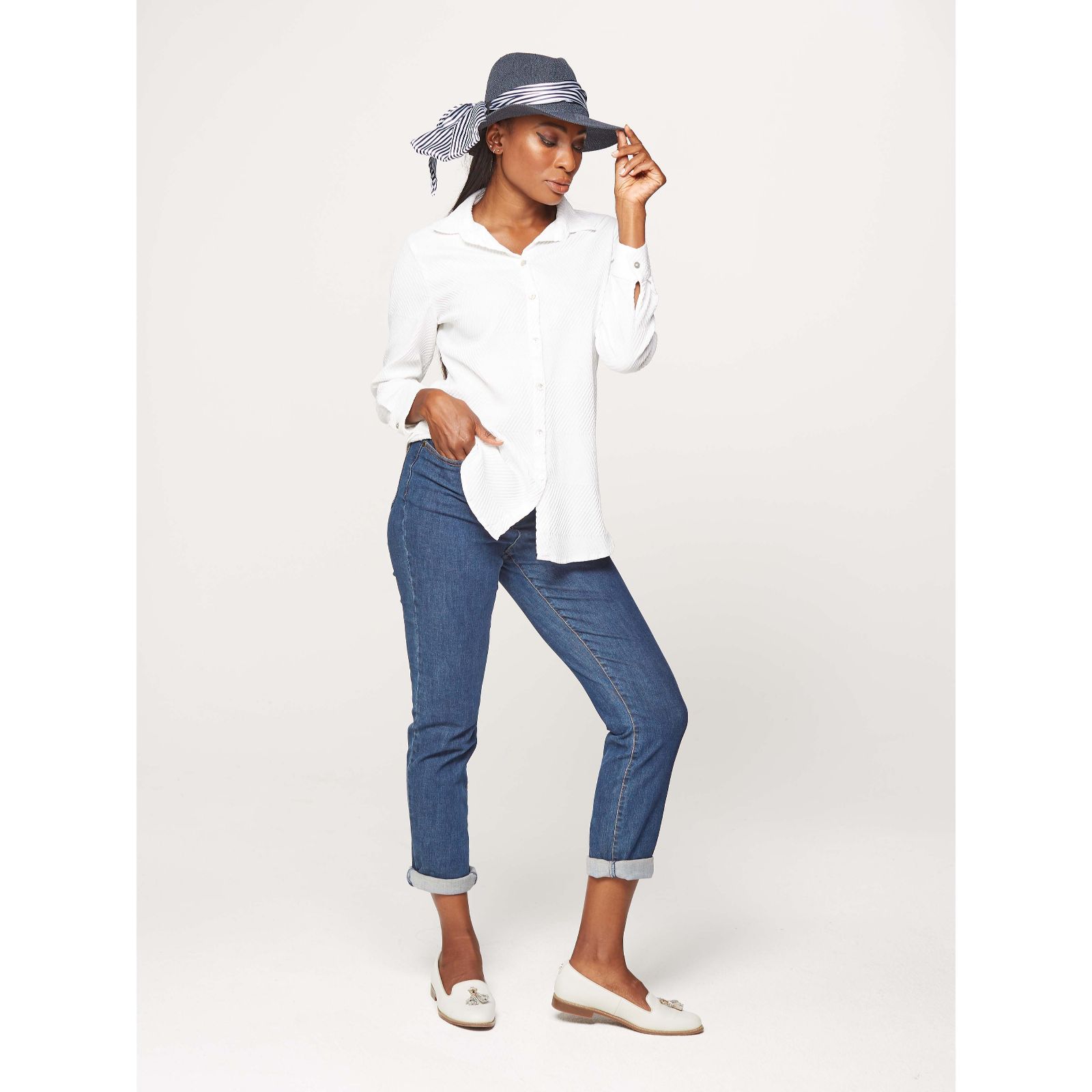 Badgley Mischka Straw Fedora Hat with Removable Scarves QVC UK