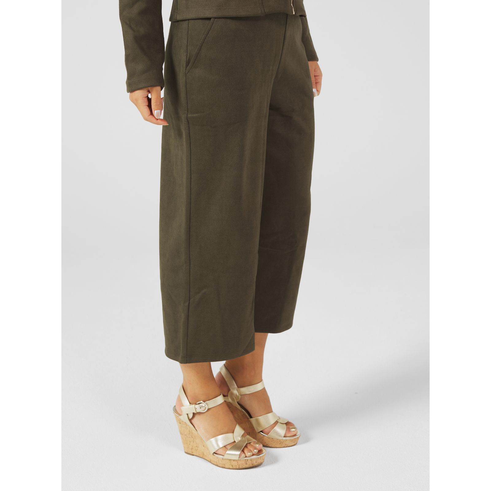 Kim & Co Stretch Faux Suede Gaucho Trousers with Pockets - QVC UK