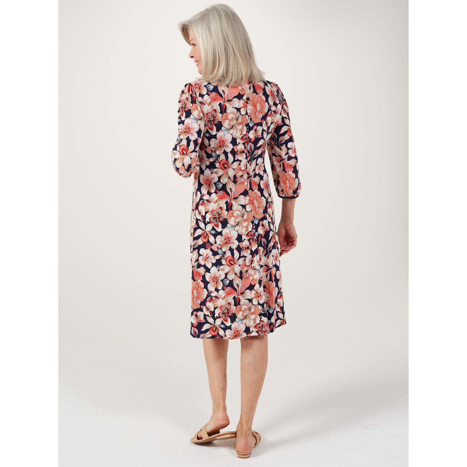 Kim & Co Printed Brazil Jersey Blouson Sleeve Faux Wrap Dress - QVC UK