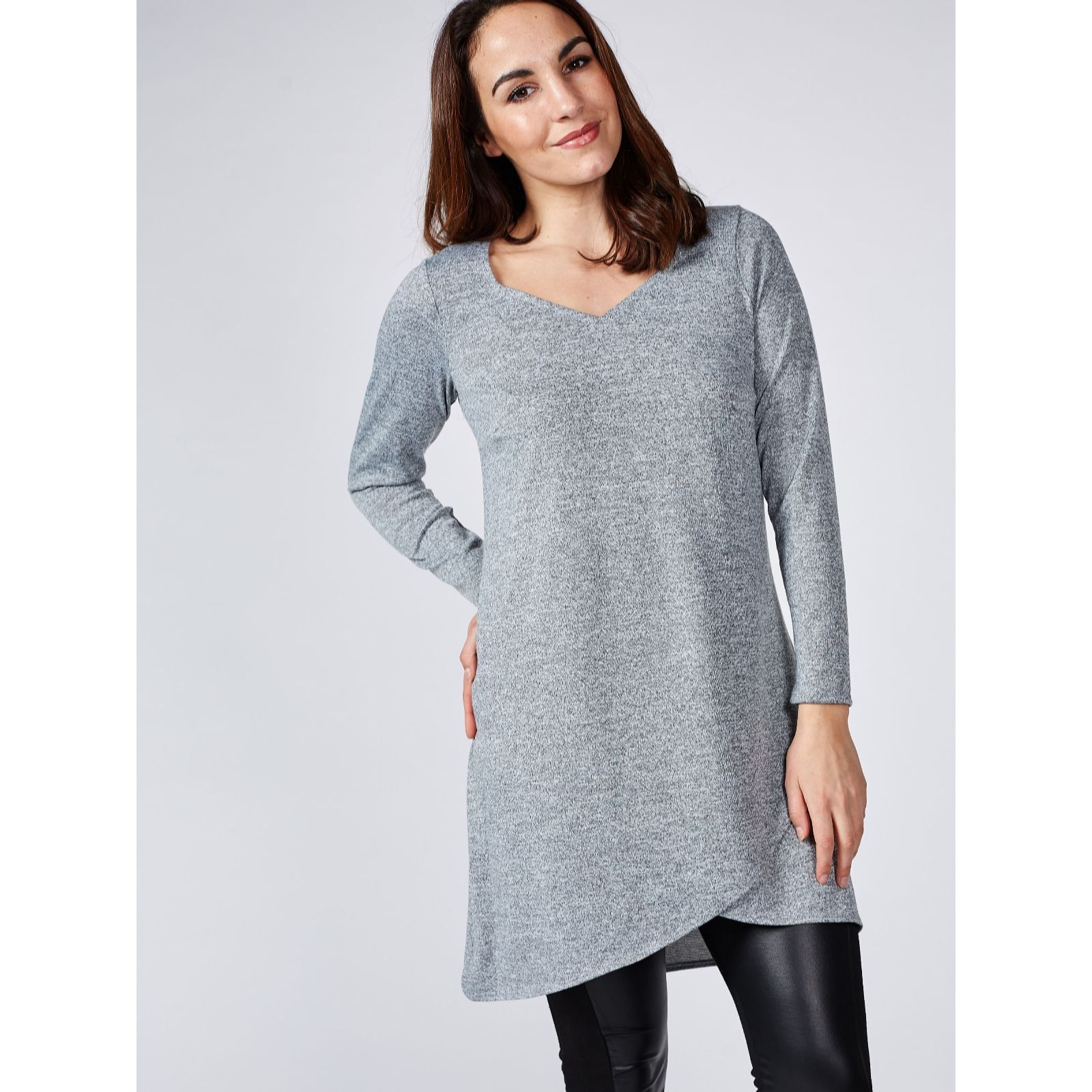 Outlet Grace Long Sleeve Melange Knit Dress with Tulip Hem - QVC UK