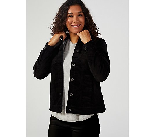 Denim & Co. Button Front Velveteen Jacket With Pockets