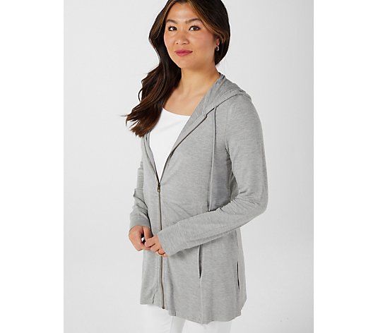 Long Sleeve Hooded Zip up with Pockets in Lightweight Terry by Nina Leonard