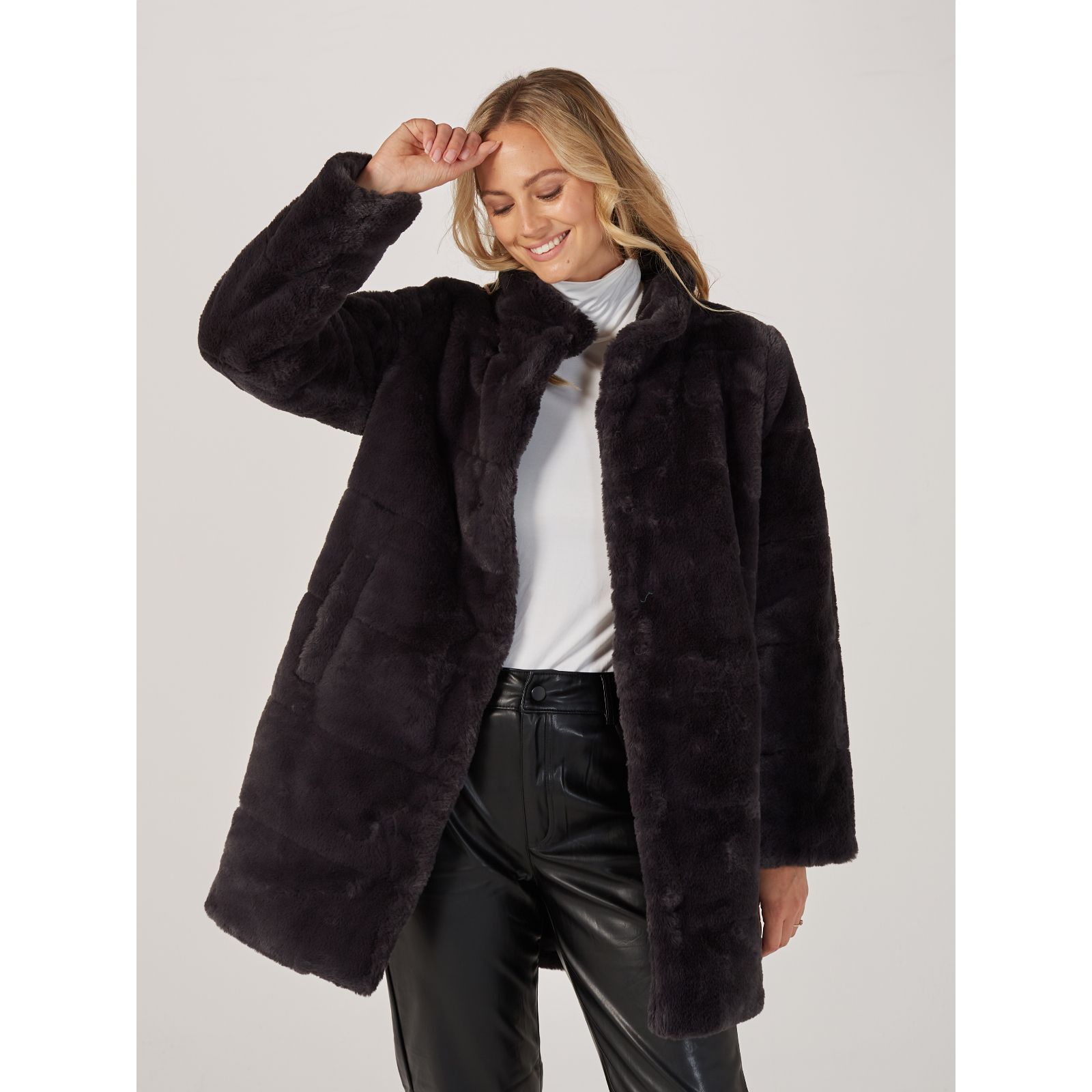 Centigrade Long Line Faux Fur Coat QVC UK