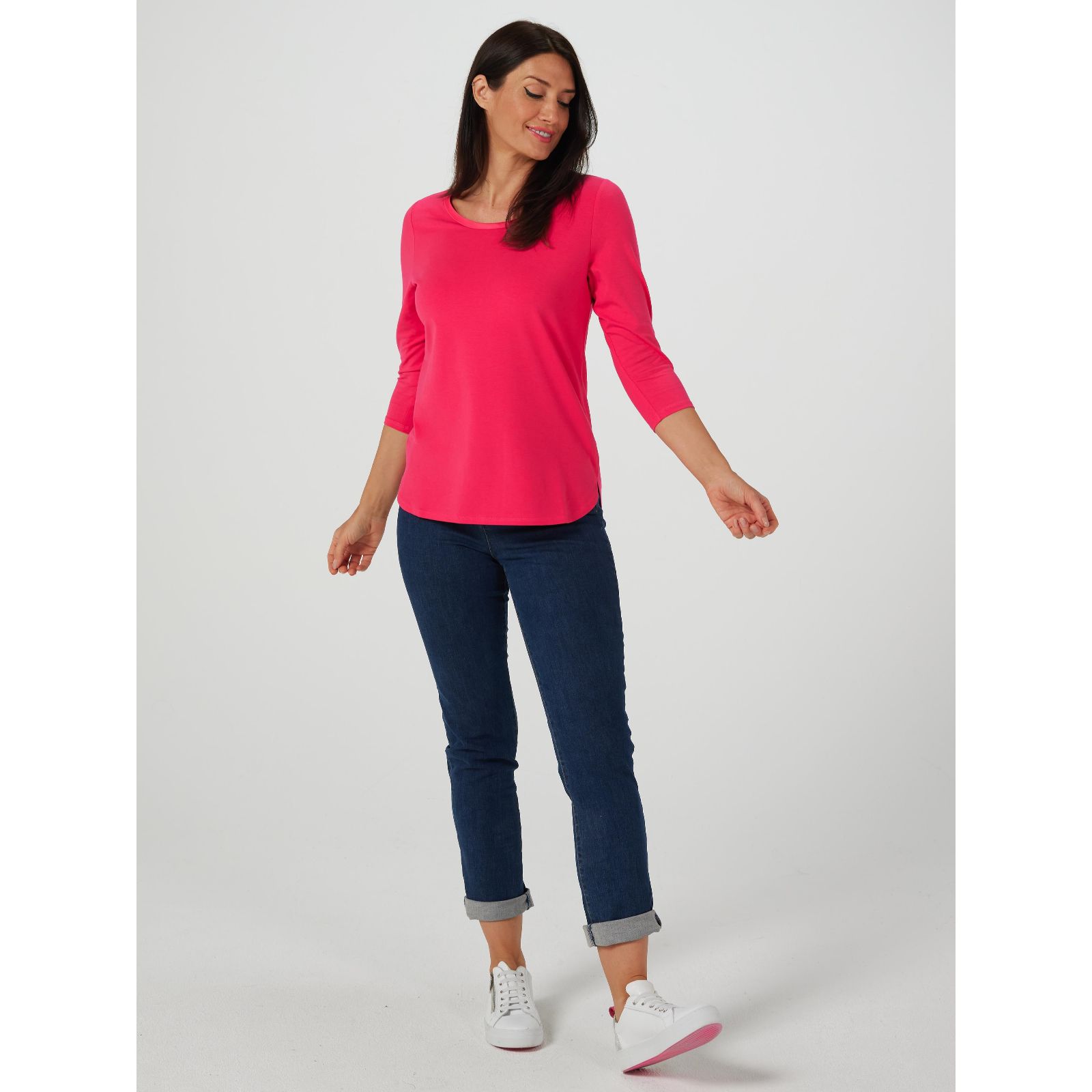 Ruth Langsford Satin Trim Scoop Neck Cotton Modal Top - QVC UK