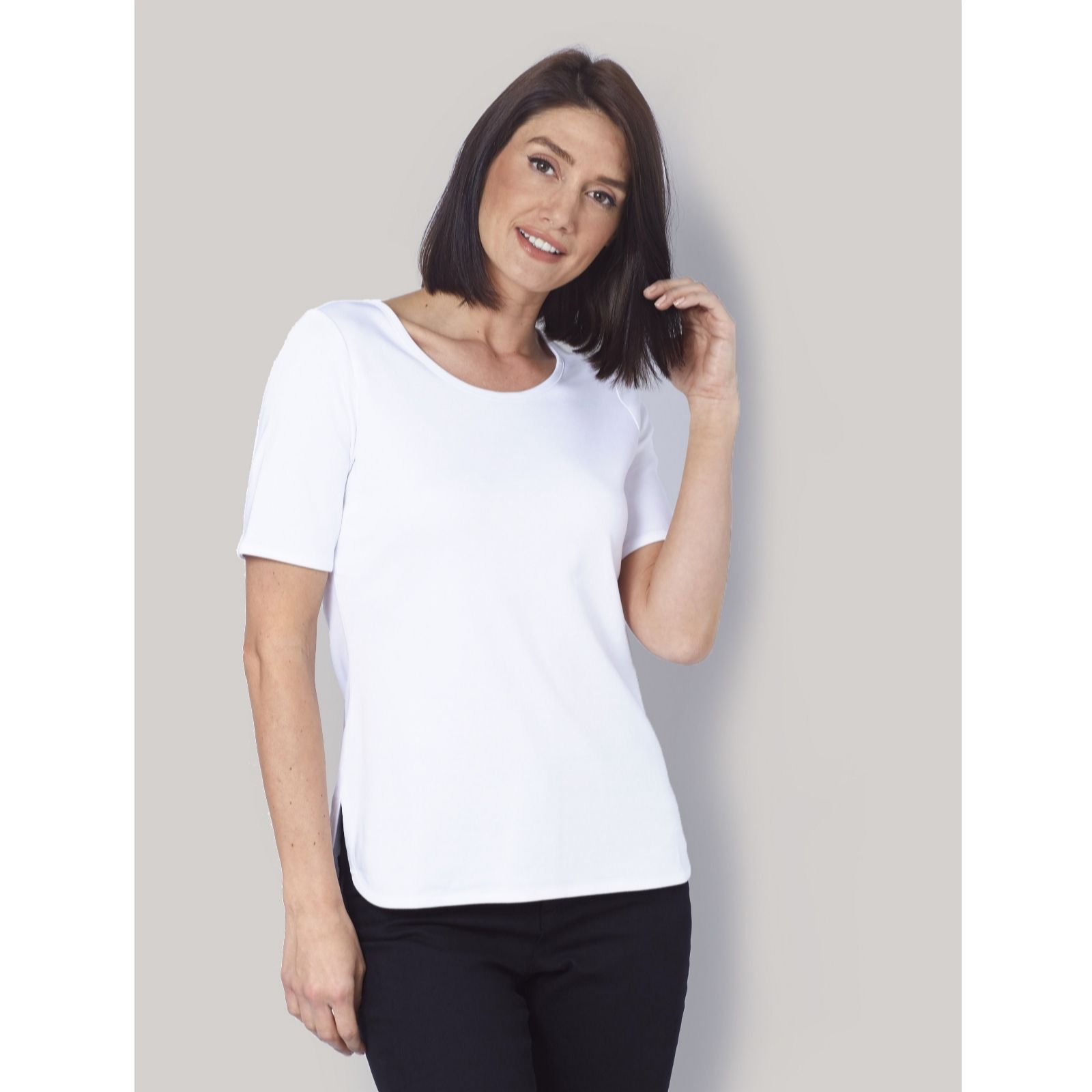 Ruth Langsford Satin Trim Jersey Top with Back Zip detail - QVC UK