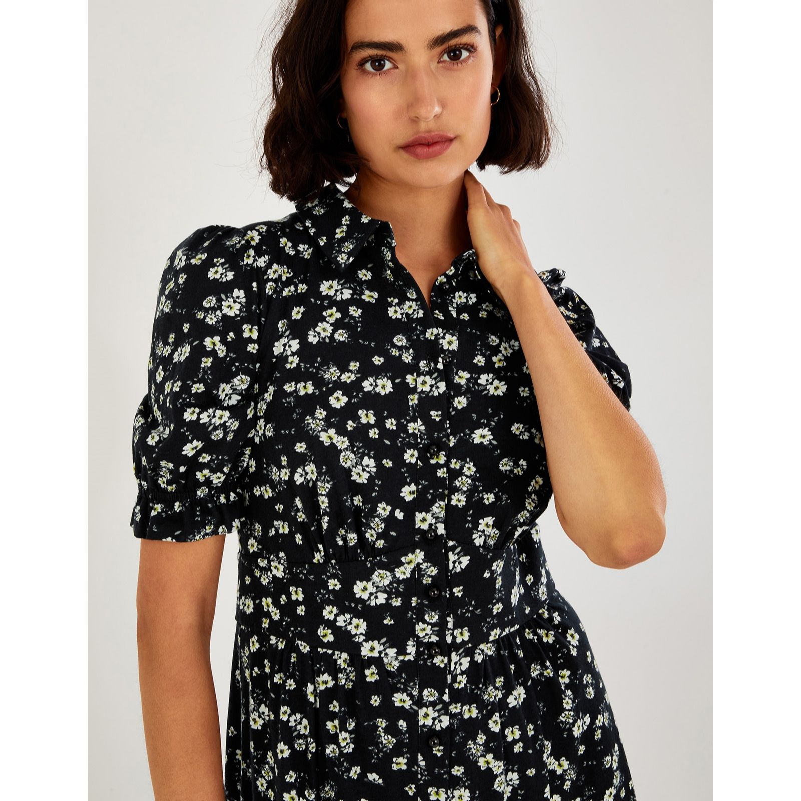 Outlet Monsoon Abi Black Ditsy Jersey Shirt Dress - QVC UK