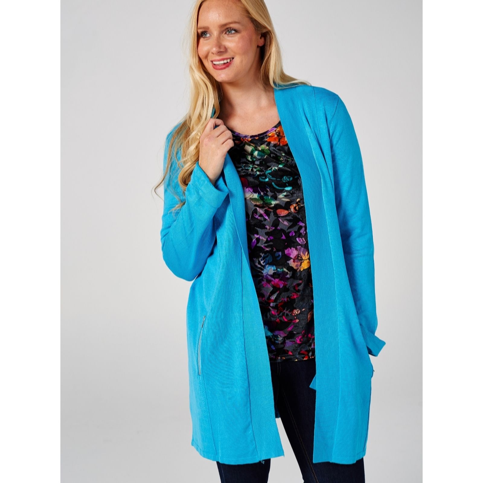 Outlet Long Length Knitted Cardigan with Zip Pockets by Michele