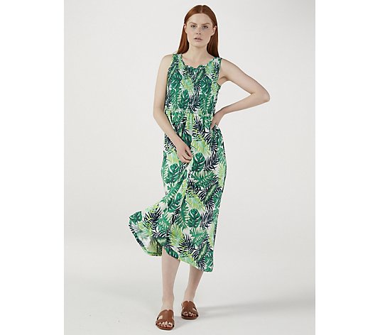 Kim & Co Printed Brazil Jersey Sleeveless Dress with Smocking