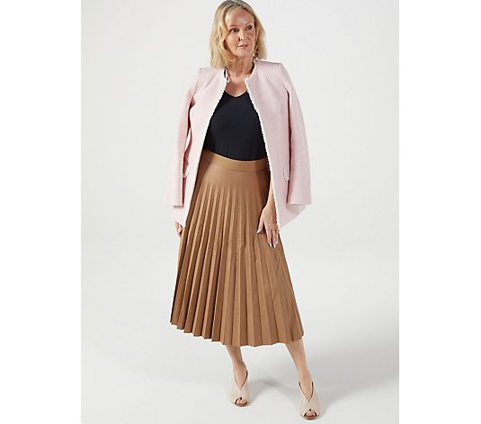Helene Berman Pleasted Faux Leather Skirt with Stretch Waistband