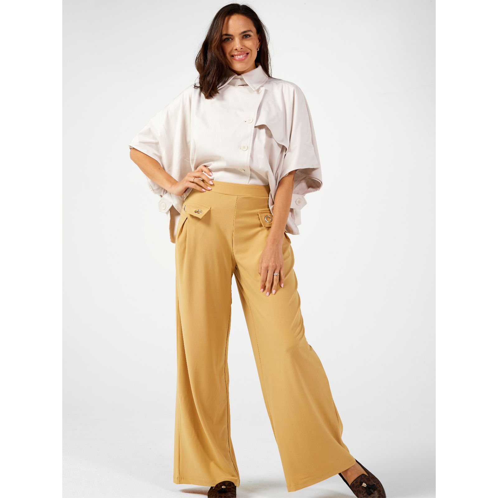 Wynne Layers Luxe Crepe Grommet Detail Wide Leg Trousers - QVC UK