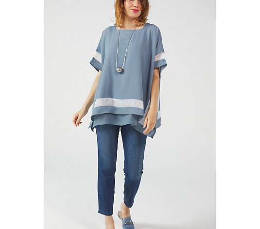 WynneLayers Washed Crepe Poncho with Chiffon Detail