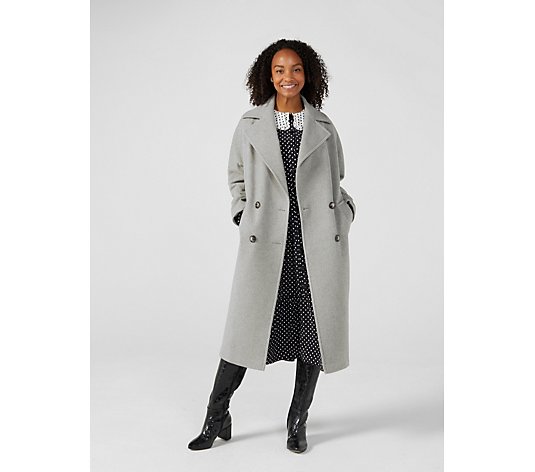 Helene Berman 4 Button Double Breasted Wool Blend Coat with Welt Pockets