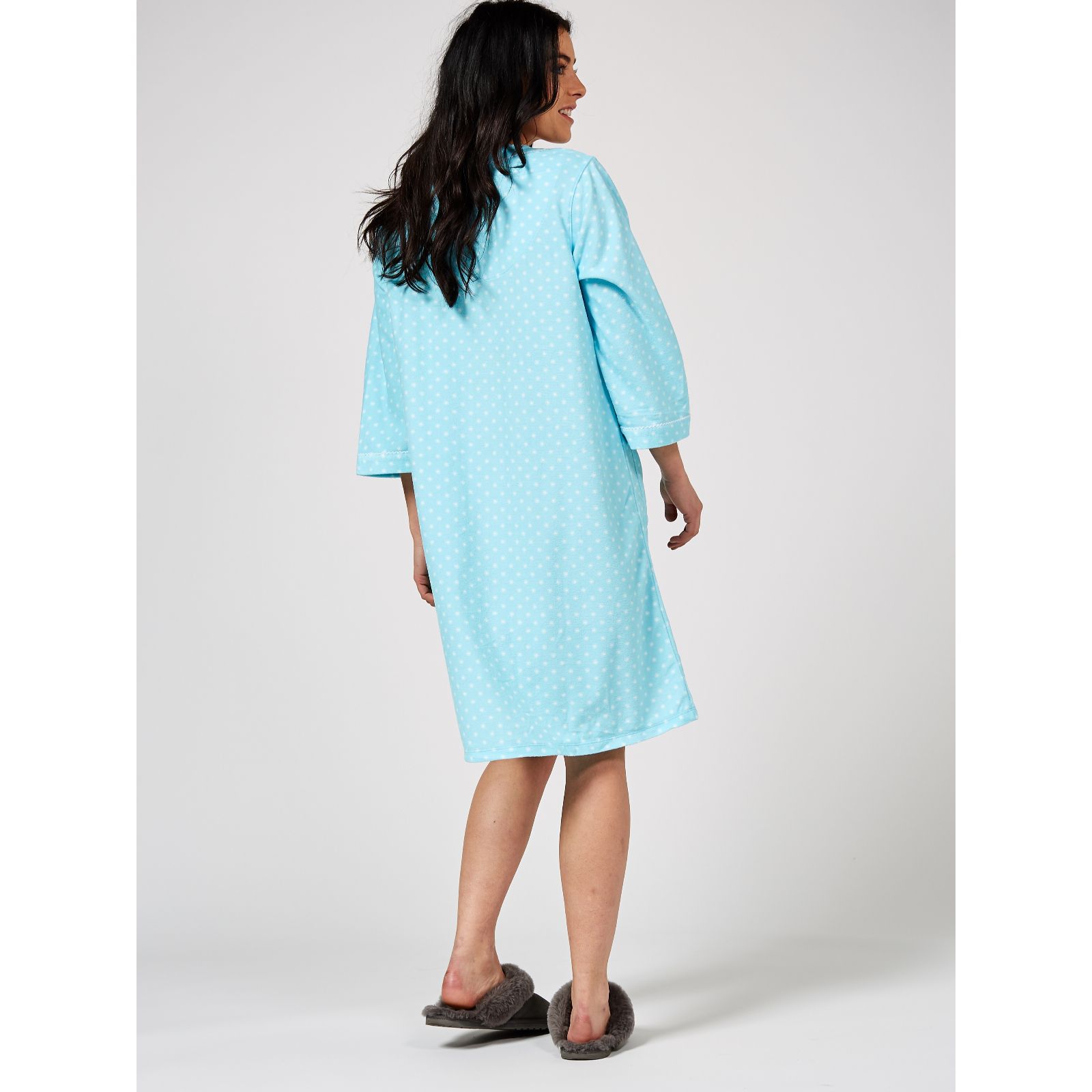 Carole Hochman Dotty Vintage Terry Zip Through Robe with 3/4 Sleeves